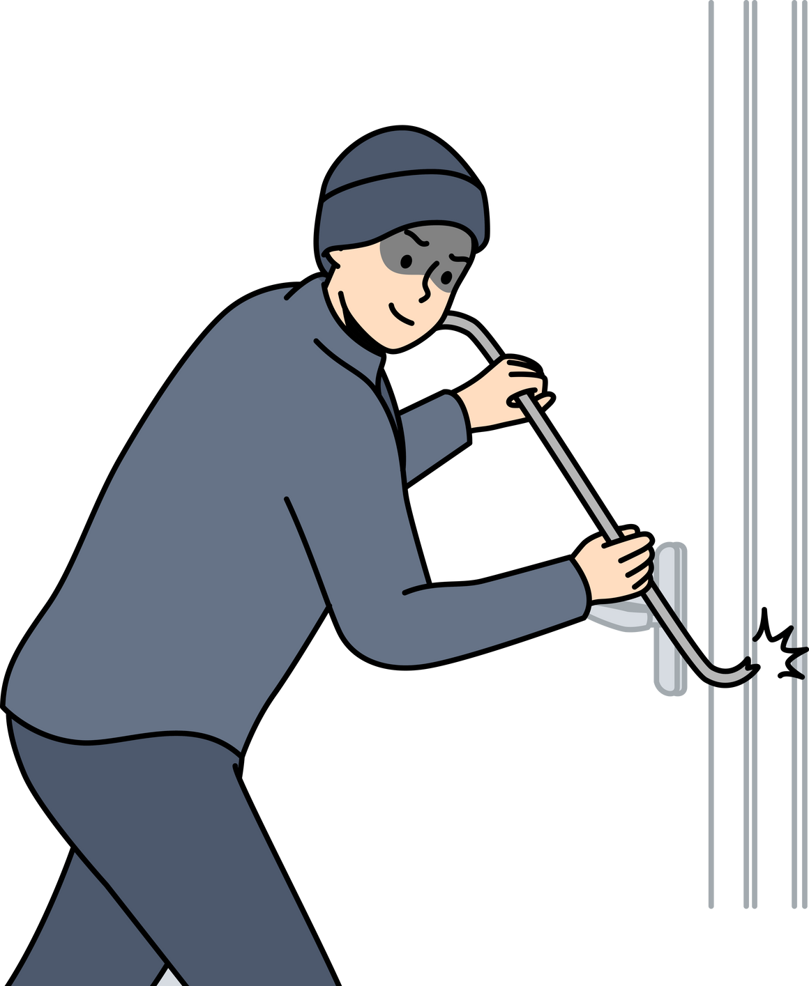 Robber in Dark Clothing Force Lock of Building Door.